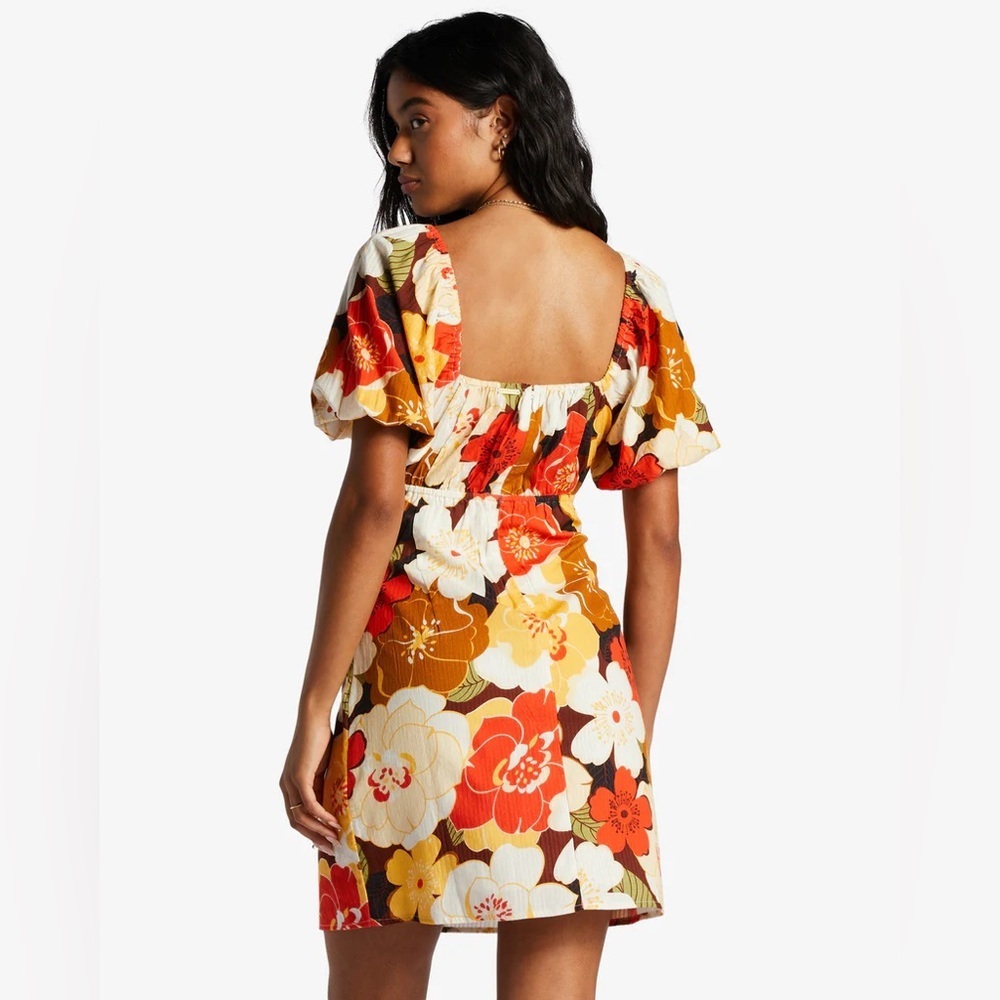 NWT Billabong Shine Bright Mini Dress Floral Seersucker  Statement Sleeve Small - Picture 2 of 13